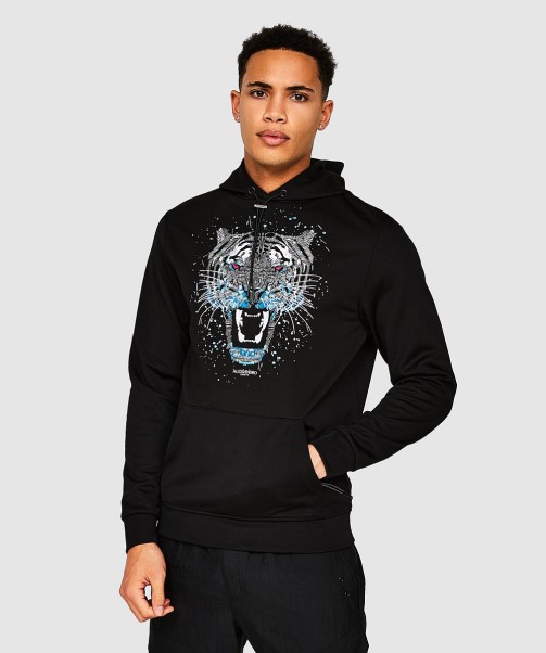 Zavetti Canada Black-Blue Growler Paint Overhead Hoodie