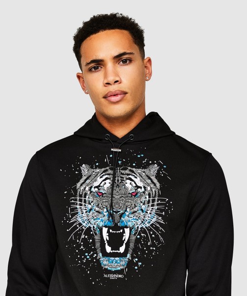 Zavetti Canada Black-Blue Growler Paint Overhead Hoodie