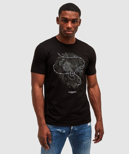 Lion Barbed Wire Tonal T-Shirt Jet Black Zavetti Canada