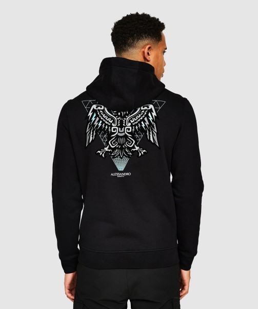 Zavetti Canada Aztec Beam Back Logo Overhead Hoodie Jet Black