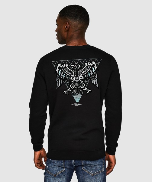 Jet Black Aztec Beam Back Logo Sweatshirt Zavetti Canada