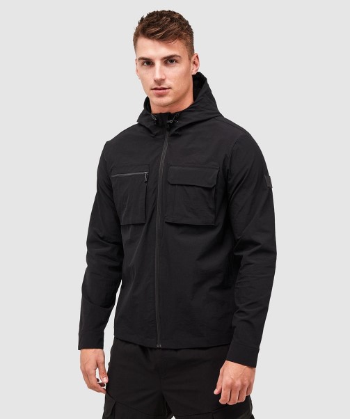 Marcello Cargo Hooded Overshirt Jet Black Zavetti Canada