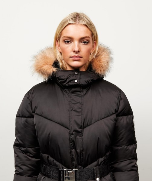 Womens Lucia Belted Chevron Fur Jacket Zavetti Canada Black