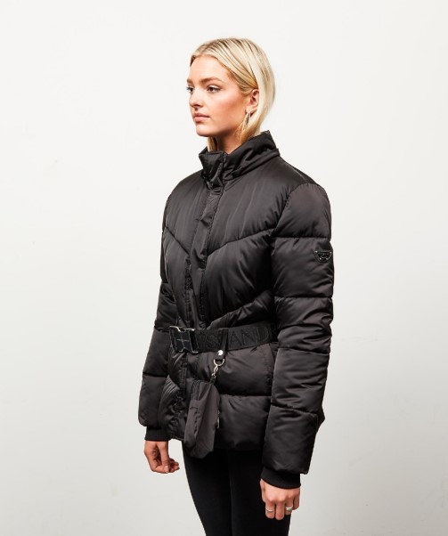 Womens Lucia Belted Chevron Fur Jacket Zavetti Canada Black