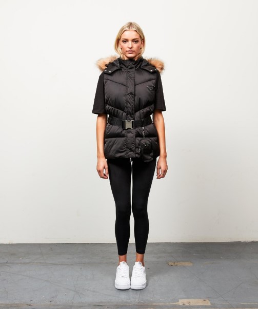 Zavetti Canada Womens Lucia Belted Chevron Fur Gilet Black