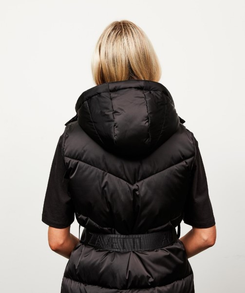 Zavetti Canada Womens Lucia Belted Chevron Fur Gilet Black