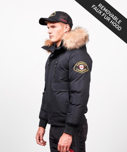 Abelli Tech Fur Hooded Bomber Jacket Black Zavetti Canada