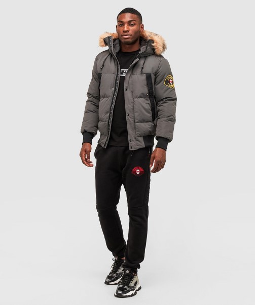 Zavetti Canada Aylmer Puffer Fur Hooded Bomber Jacket Asphalt