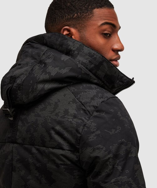 Jet Black Zavetti Canada Aylmer Reflective Puffer Fur Hooded Bomber Jacket