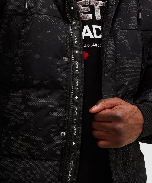 Jet Black Zavetti Canada Aylmer Reflective Puffer Fur Hooded Bomber Jacket