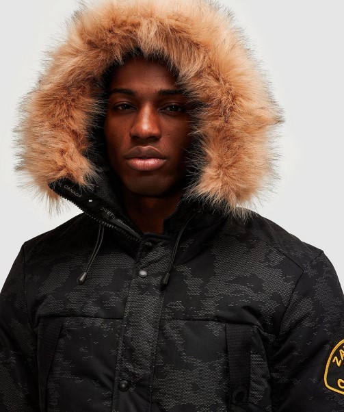 Jet Black Zavetti Canada Aylmer Reflective Puffer Fur Hooded Bomber Jacket