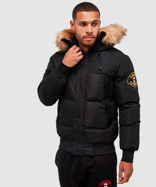 Aylmer Puffer Fur Hooded Bomber Jacket Zavetti Canada BLACK