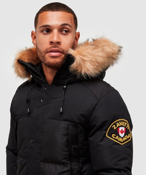 Aylmer Puffer Fur Hooded Bomber Jacket Zavetti Canada BLACK