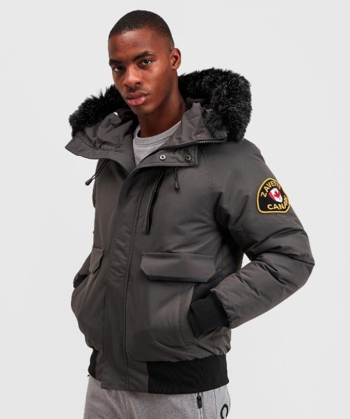 Abelli Tech Fur Hooded Bomber Jacket Zavetti Canada GREY