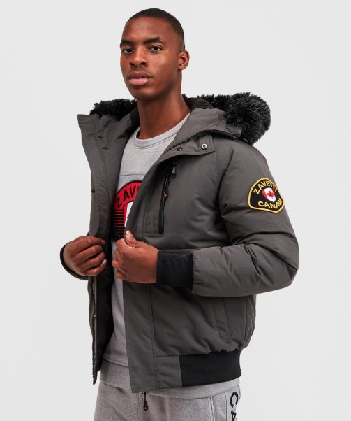 Abelli Tech Fur Hooded Bomber Jacket Zavetti Canada GREY