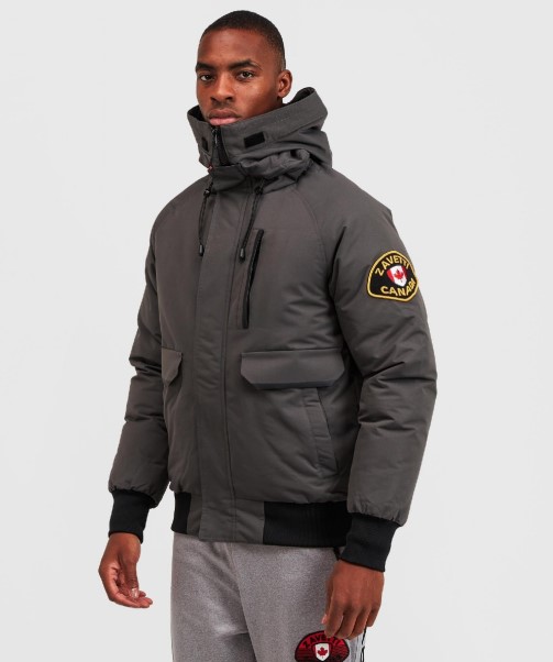 Abelli Tech Fur Hooded Bomber Jacket Zavetti Canada GREY