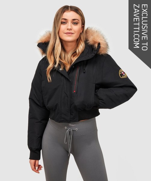 Black Zavetti Canada Womens Gabellia Crop Bomber Jacket