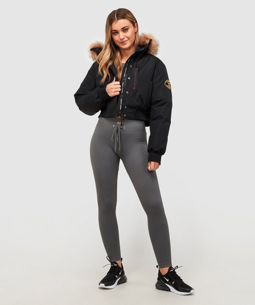 Black Zavetti Canada Fashion Womens Gabellia Crop Bomber Jacket