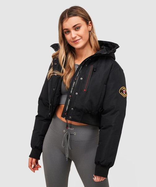 Black Zavetti Canada Fashion Womens Gabellia Crop Bomber Jacket