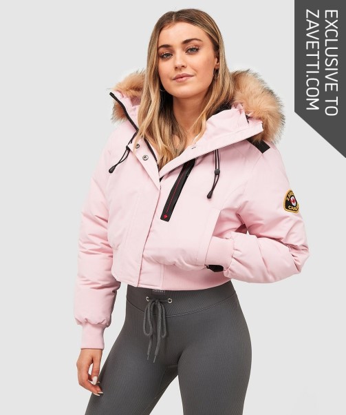 Pink Womens Gabellia Crop Bomber Jacket Zavetti Canada