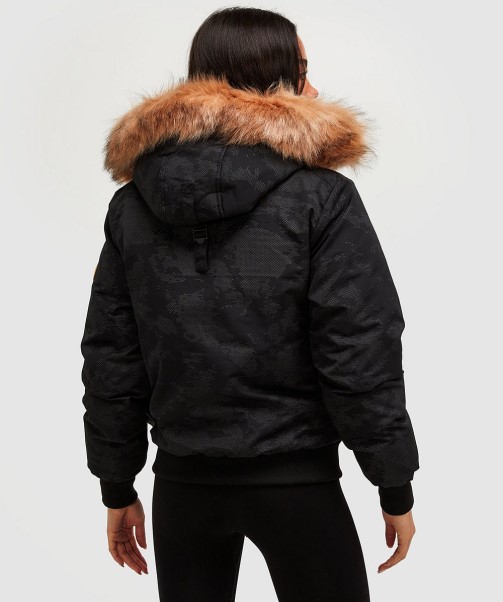 Womens Gabellia Camo Reflective Bomber Jacket Black Zavetti Canada Fashion