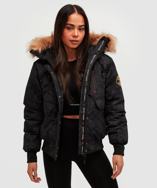 Womens Gabellia Camo Reflective Bomber Jacket Black Zavetti Canada Fashion