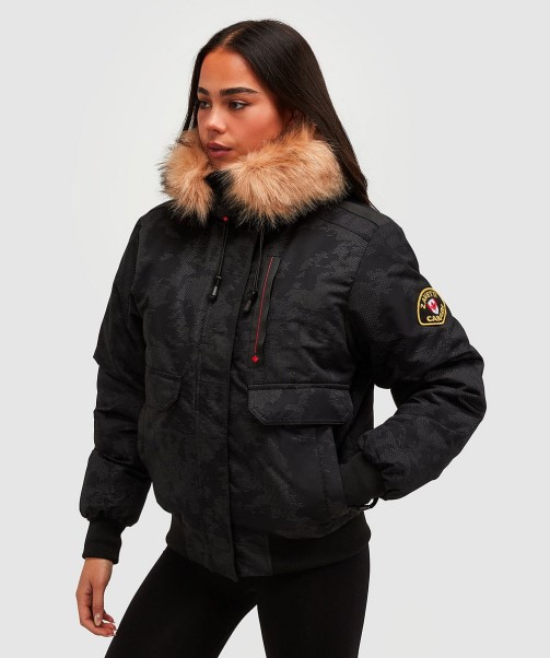 Womens Gabellia Camo Reflective Bomber Jacket Black Zavetti Canada Fashion