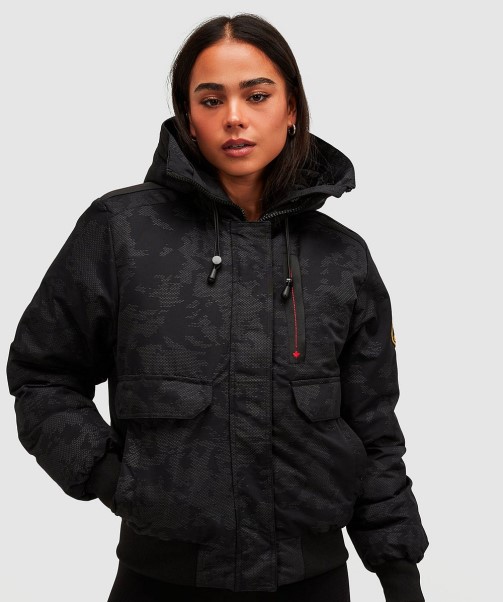 Womens Gabellia Camo Reflective Bomber Jacket Black Zavetti Canada Fashion