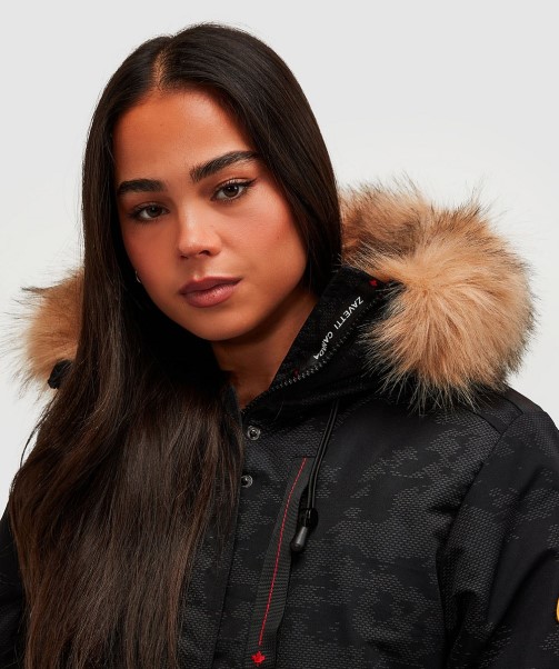 Womens Gabellia Camo Reflective Bomber Jacket Black Zavetti Canada Fashion