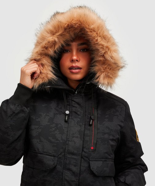 Womens Gabellia Camo Reflective Bomber Jacket Black Zavetti Canada Fashion