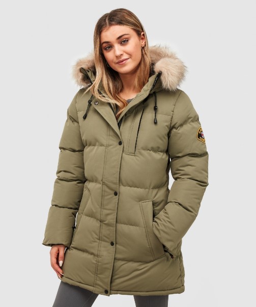 Womens Goshawa Puffer Parka Jacket Green Zavetti Canada
